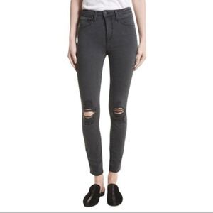NEW L'AGENCE Coal Destruct Margot High-rise Distressed Skinny Ankle Jeans 25